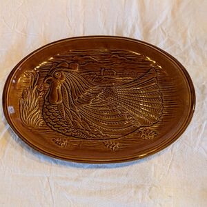 2/70$ Brown Glazed Ceramic Rooster Serving Platter